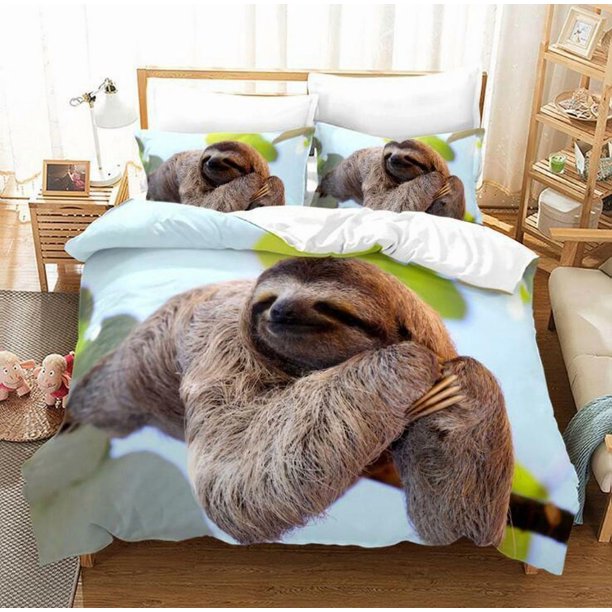 Cute Animal Print Sloth Quilt Duvet Cover Set Bedclothes Pillowcase Soft3-Piece Bedding Set