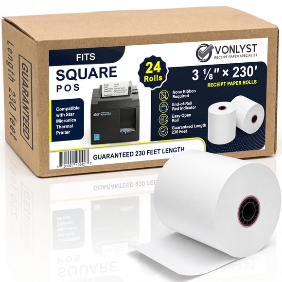 Rollo de papel térmico para recibos Vonlyst 80 mm x 70 m (paquete de 24)