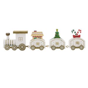 Magideal - Xmas Desktop Trains Ornaments, Xmas Train Ornament Toy ,Gifts Wood Train Wooden Xmas Train Set, For Festival Wall Hallway Party Outdoor Blanco