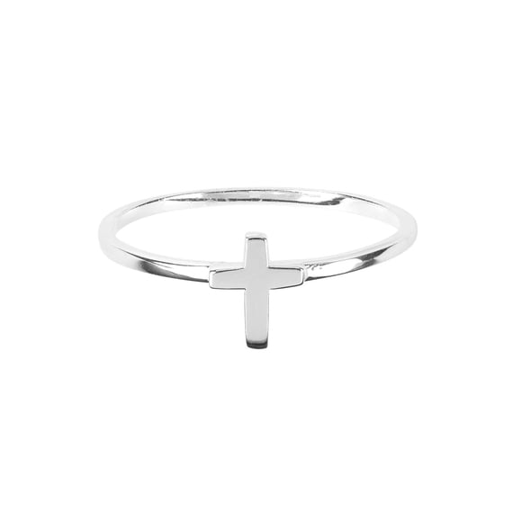 Ring Dicksons con forma de caja vertical pulida con forma de cruz chapada en plata