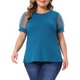 thumbnail image 1 of Agnes Orinda Camiseta de Mujer Talla Grande Manga Corta de Malla Cuello Redondo Blusa Casual Sólida 2025 4X Azul, 1 of 6