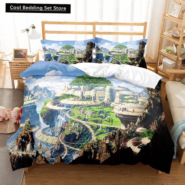 Cartoon Fantasy World Duvet Cover Magic Castle Bedding Set Mythical Landscape Quilt Cover Polyester Comforter Cover Bed Sheets