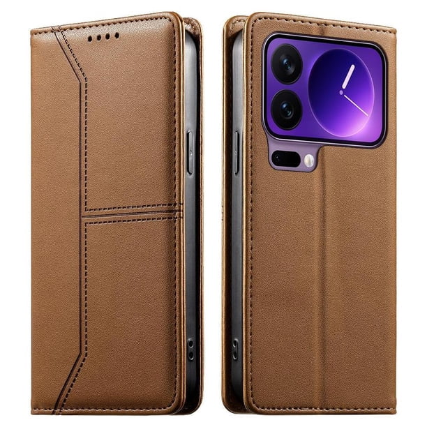 Funda tipo cartera con bloqueo RFID para Xiaomi 17 Pro Max cubierta magnética de cuero con tapa y soporte Marrón