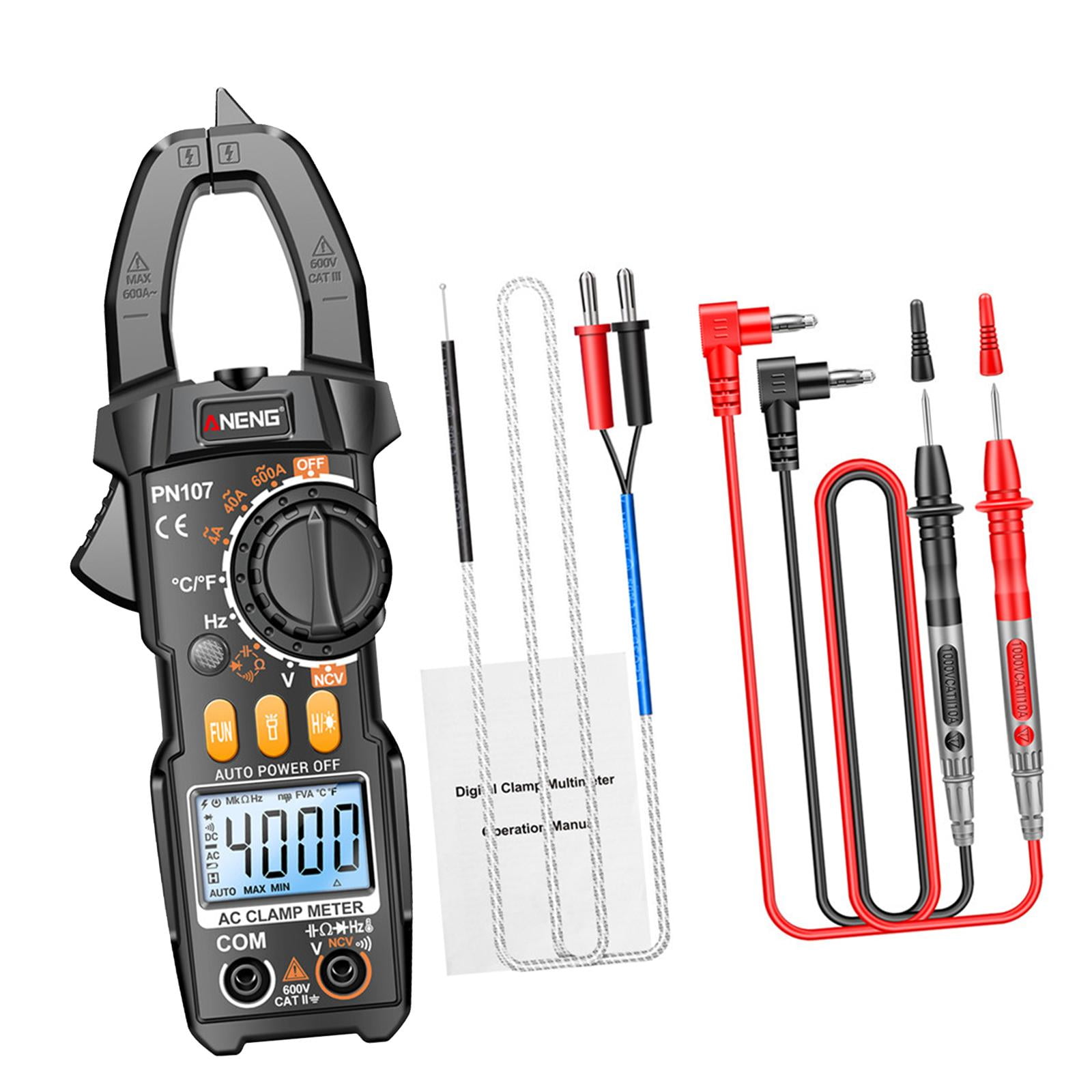 Magideal - Multímetro De Pinza Amperimétrica, Probador Múltiple Liviano Y Fácil De Transportar, Medidor De Voltaje Amperímetro De Alta Resistencia Para Hogar Aut Negro