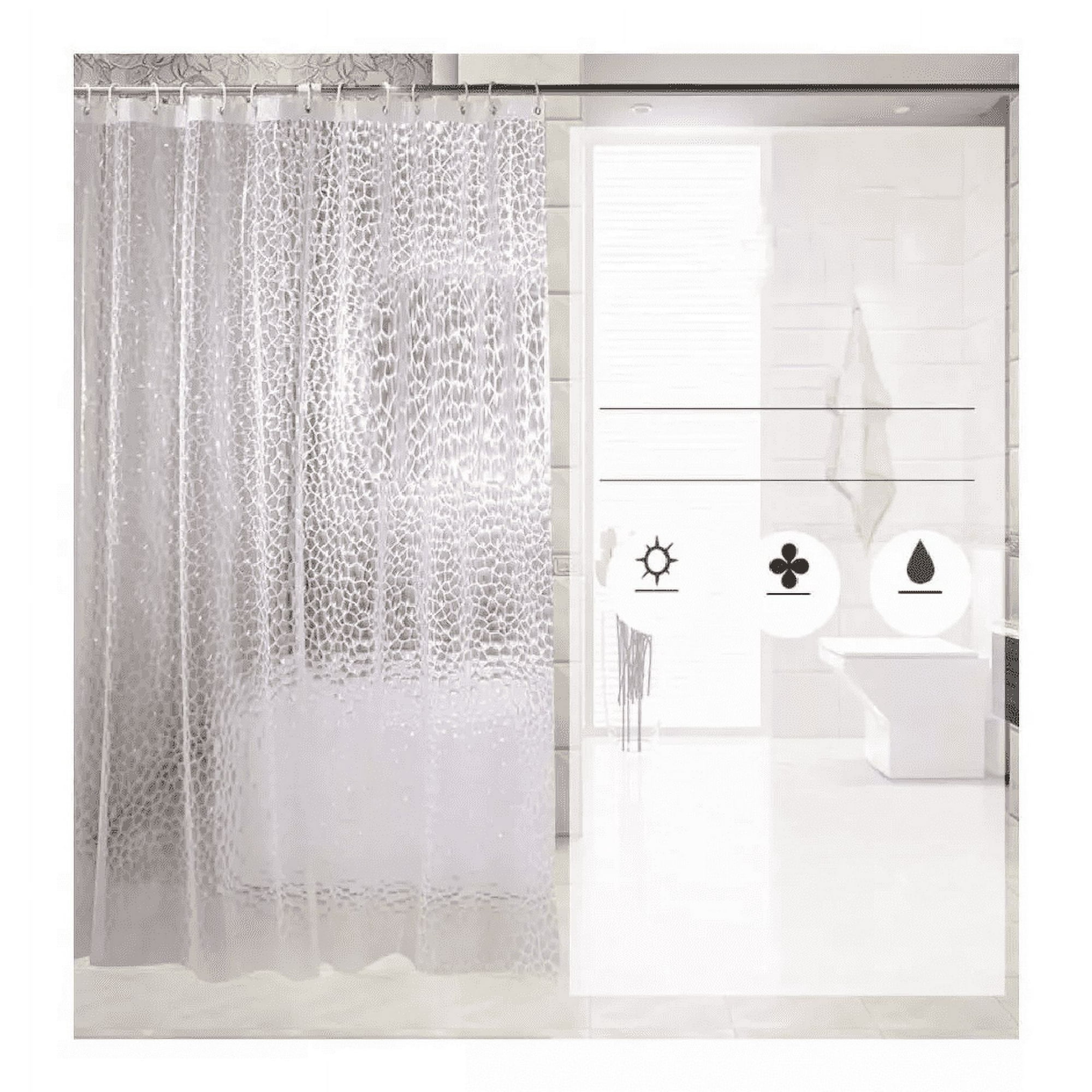 Sanity - Cortina Forro De Baño Transparente Impermeable + 12 Argollas Color Transparente 3d