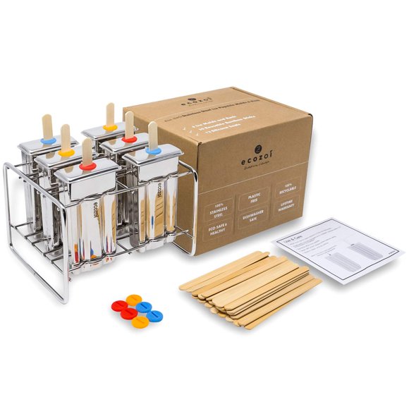 Moldes para paletas Ecozoi pack de 6, acero inoxidable, 85 ml