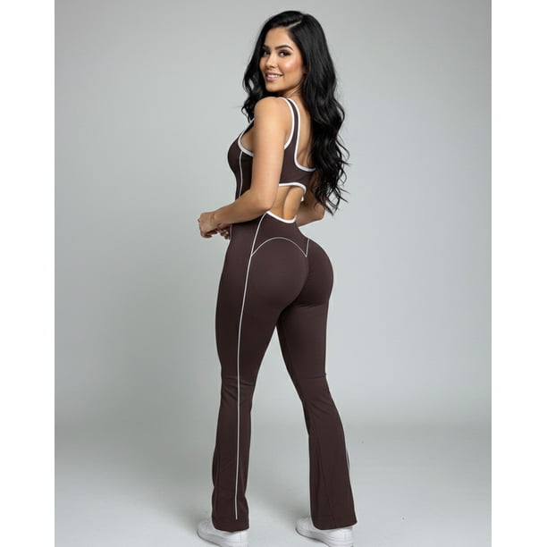 Enterizo Deportivo Flare Mujer Push Up Escote Detalle Blanco