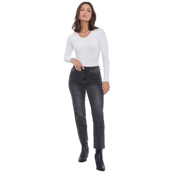 Jeans Mujer Straight Fit Elasticado Negro Corona