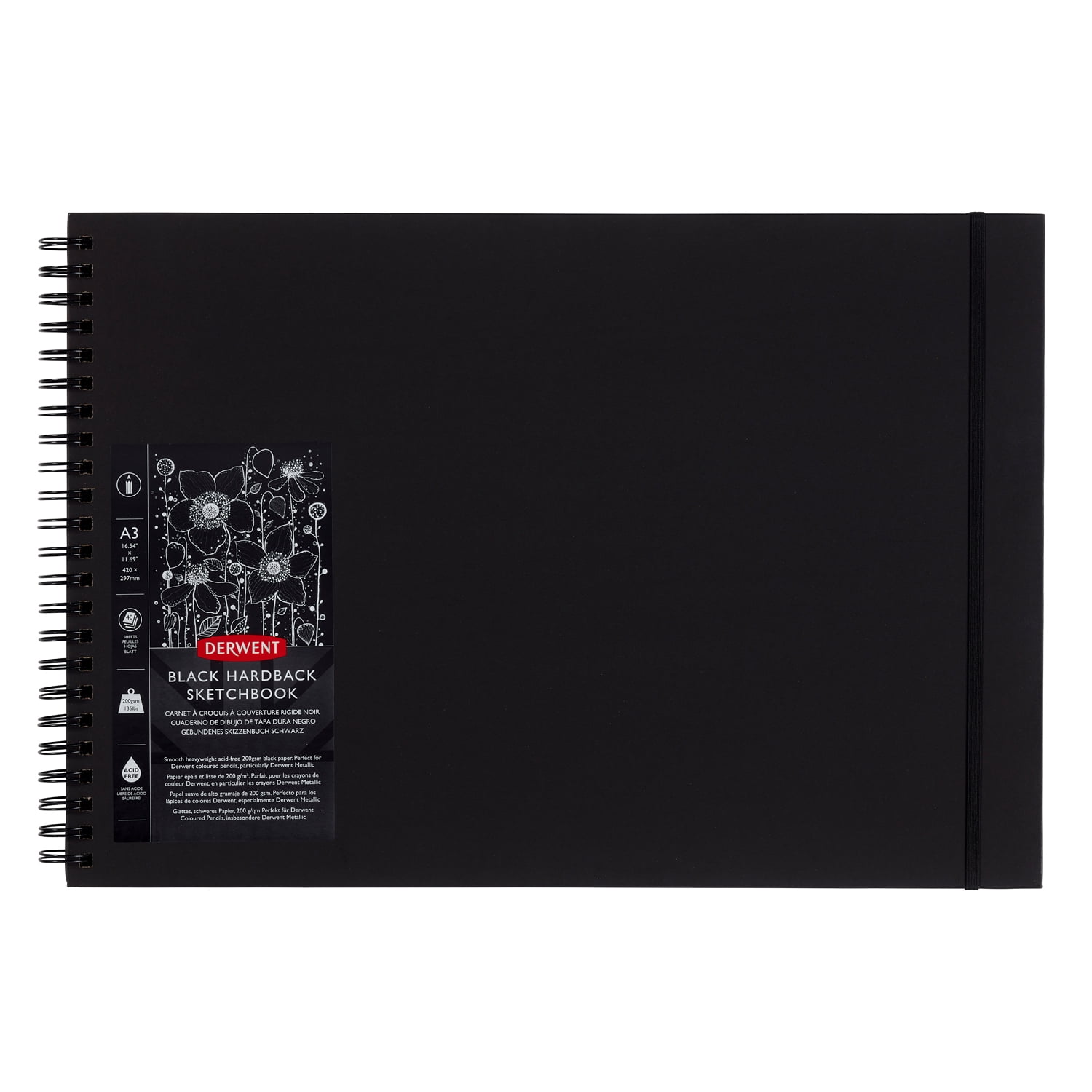 Croquera Dibujo Derwent Hoja Negra 200gr 40 Hojas A3 42x29cm