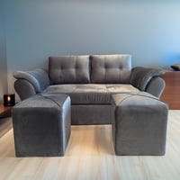 Focus - Sofá Venecia + 2 Puff Felpa Gris