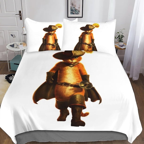 Juego de ropa de cama con estampado 3D del Gato con Botas para niños y adolescentes. Incluye funda nórdica con funda de almohada. Funda de edredón de microfibra con estampado de anime y cier