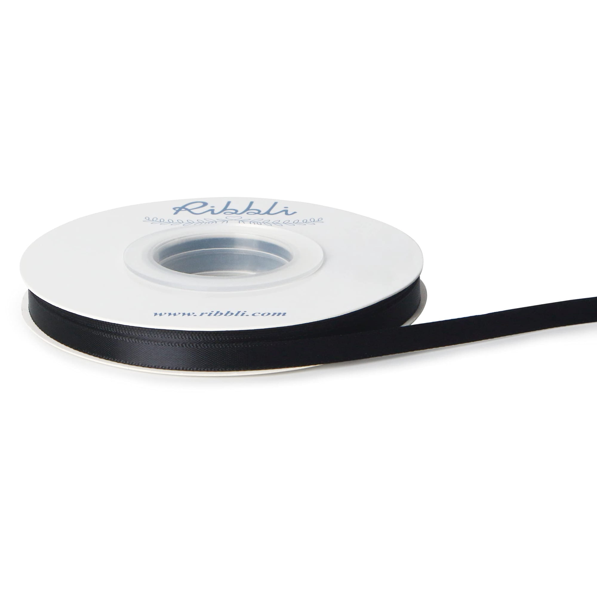 Cinta De Satén Negra Doble Cara Ribbli, 1/4” X 25 Yardas Continuas, Para Lazos, Ramos, Envoltorio De Regalos Y Arreglos Florales