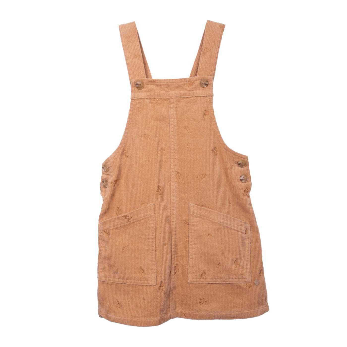 Pillin - Vestido Niña Cotelé Con Bordado Floral Café