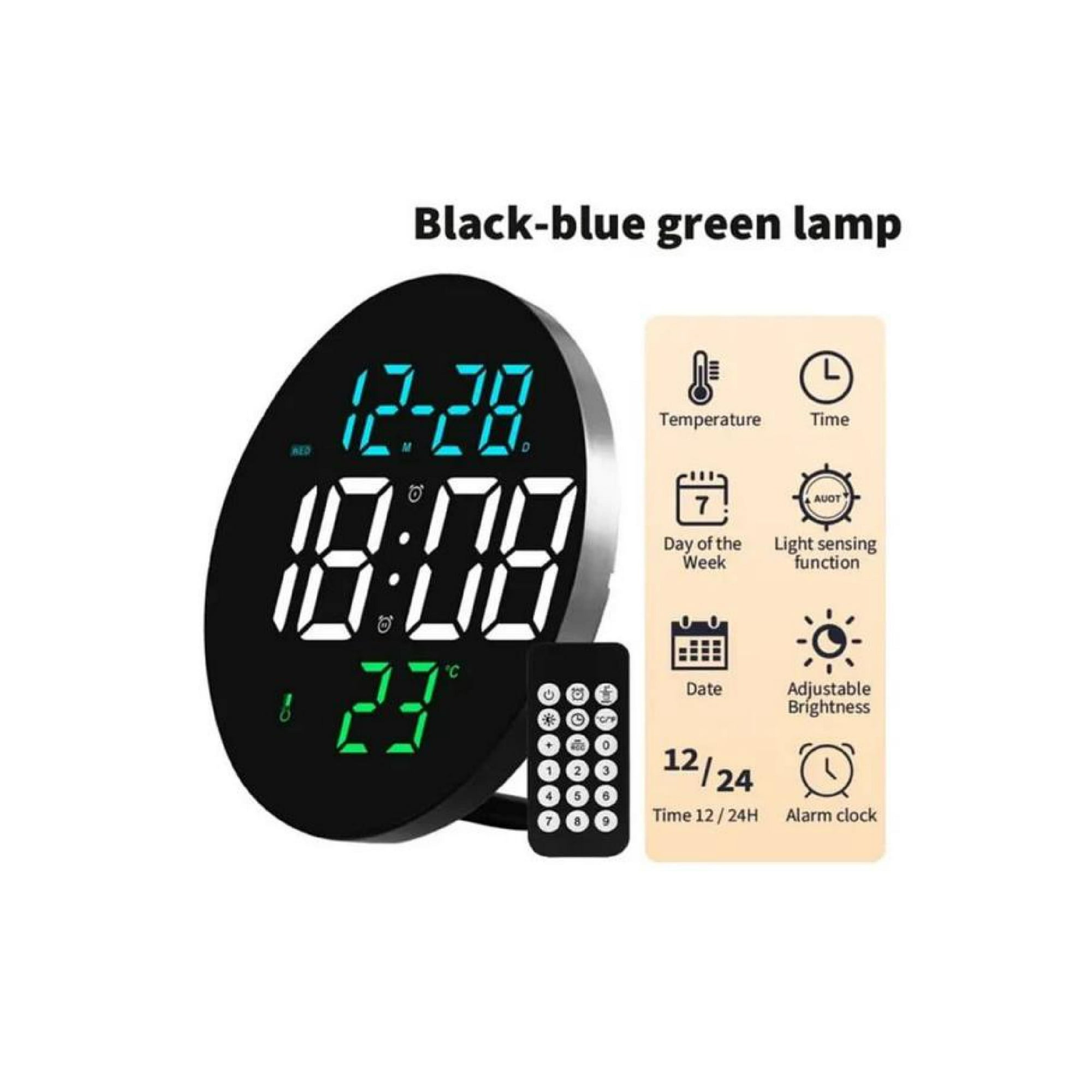 Reloj De Pared Digital Led Grande De 23cm Redondo Con Control Remoto Usb