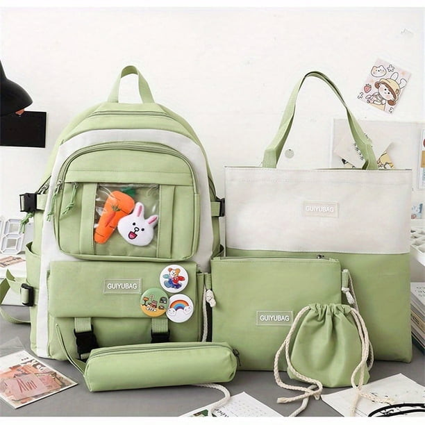 2023 New Double Pocket Backpack Fashion Trendy Backpack 5pcs Multi-functional Large-capacity School Bag