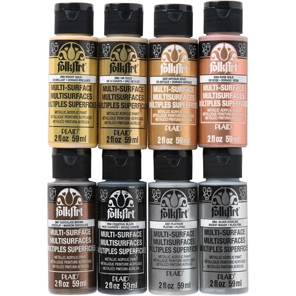 Pintura FolkArt Metálica - Set de 8 Botellas de 59 ml