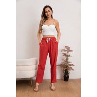 Likeshop - Pantalón Mujer Semi Pitillo Algodón Tipo Lino Tiro Alto 7004