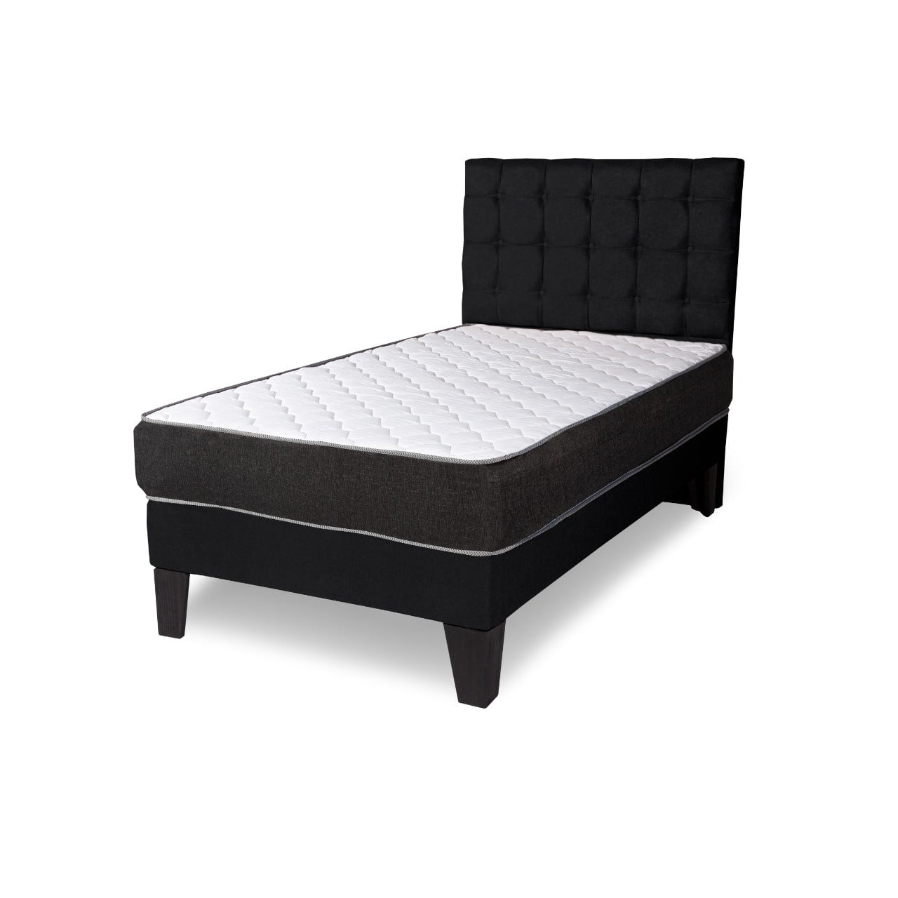 M Sole - Cama 1.5 Plazas Completa Base Americana + Colchón De Resortes + Respaldo Cuadros Negro