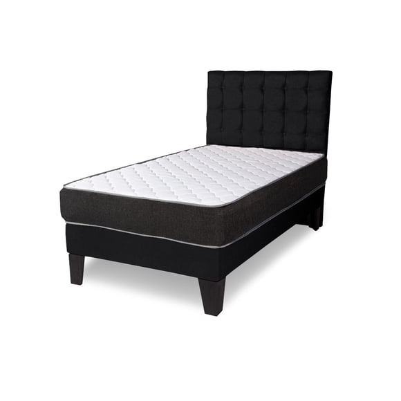 Cama 1.5 plazas completa Base americana + colchón de resortes + respaldo cuadros negro