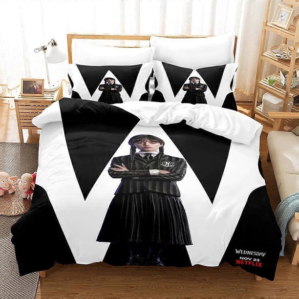 Juego De Ropa De Cama Wandinha De Tres Piezas Estampado 3d Funda Nórdica De Plumas Ligera Y Cómoda Funda De Almohada