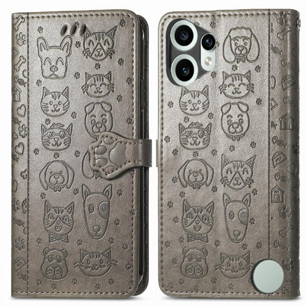 Funda Cartera FOXDOCK para Nothing CMF Phone 2 Pro , Flip PU con Relieve de Gatos y Perros, Tarjetero y Soporte