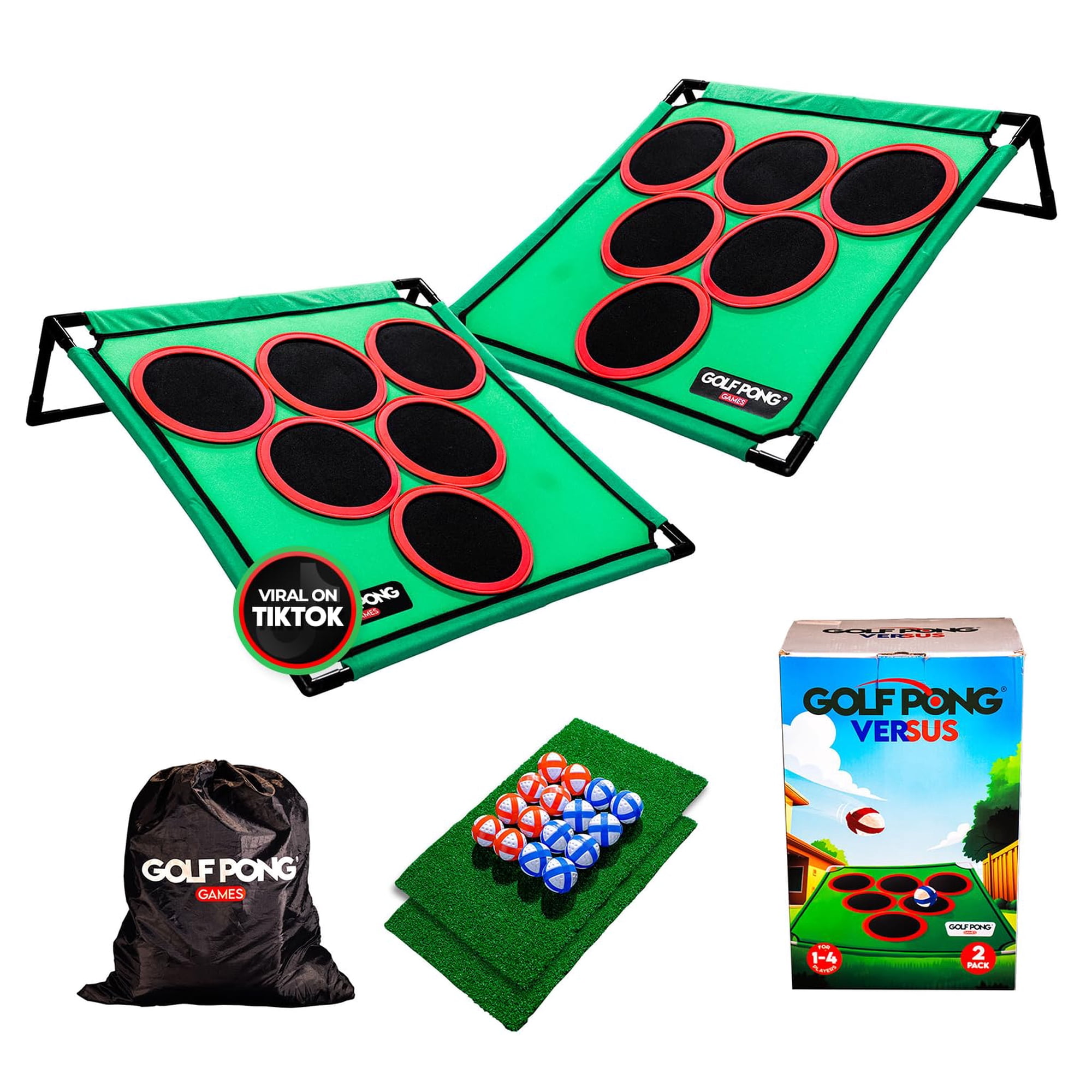 Juego De Golf Golf Pong Para Patio Trasero Con 16 Pelotas Y Tapete De Velcro Astillables