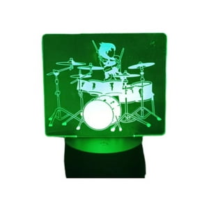 Lelumania - Lampara Ilusion 3D Baterista De 7 Colores, Base Touch