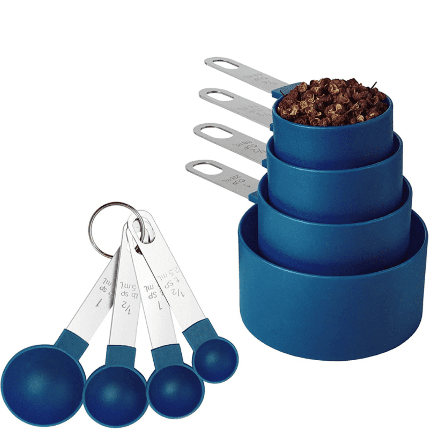 Set 8pzs Tazas Y Cucharas Medidoras Silicona Azul Fta