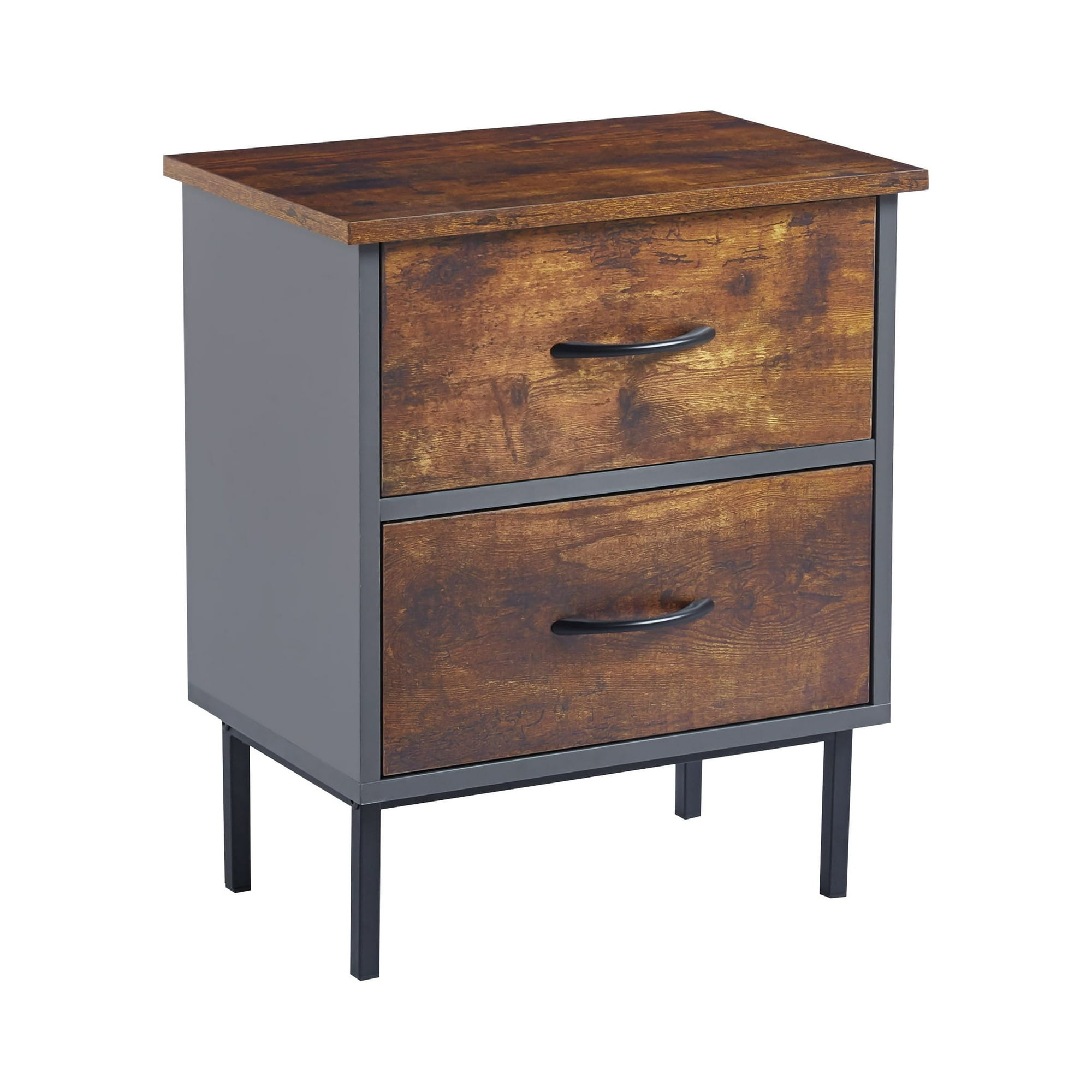 Habita2 Chile - Velador Vintage Diseño Rustico Metalico Cubierta Mdf - 2 Cajones