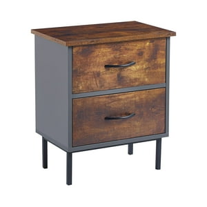 Habita2 Chile - Velador Vintage Diseño Rustico Metalico Cubierta Mdf - 2 Cajones
