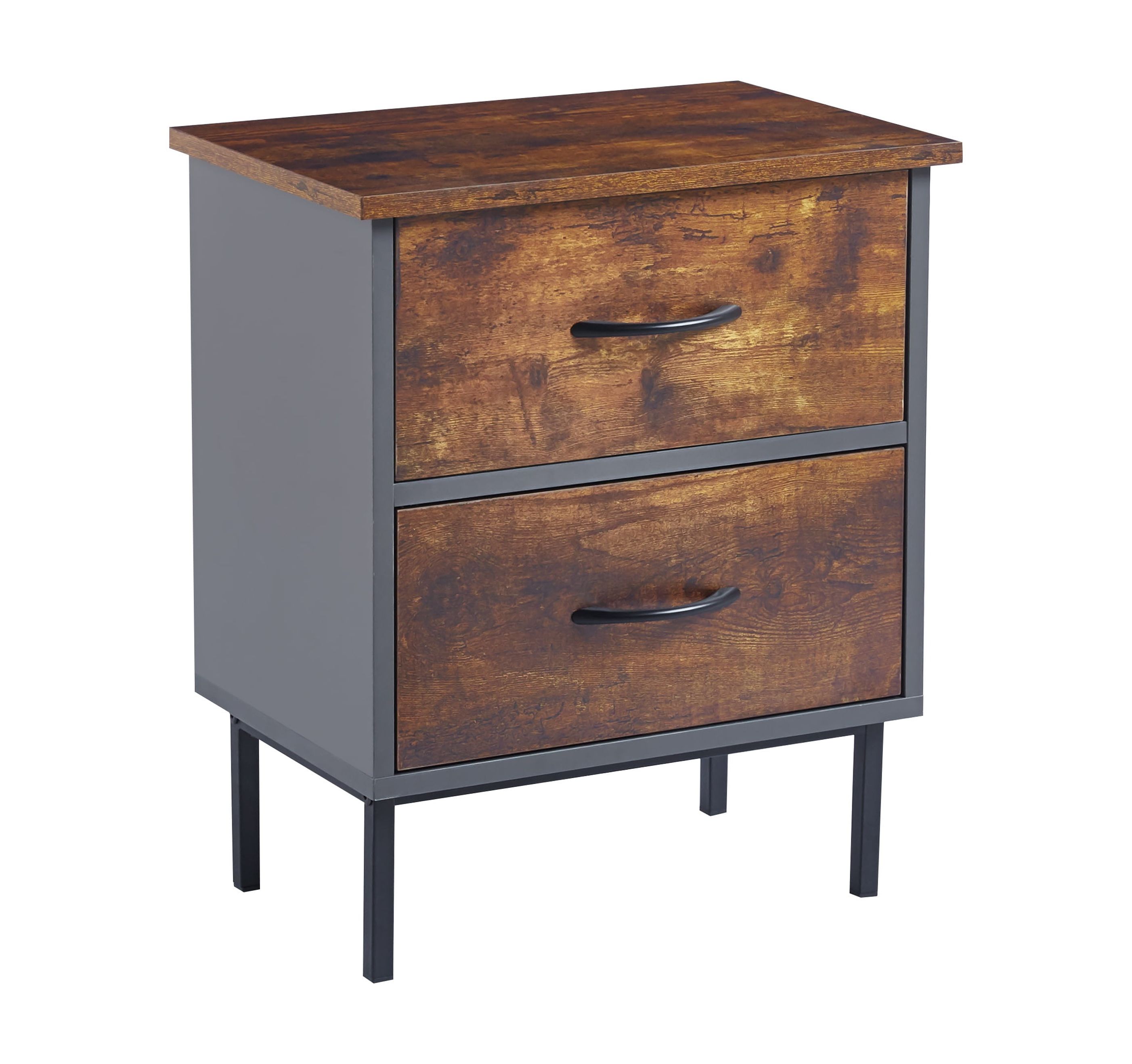 Habita2 Chile - Velador Vintage Diseño Rustico Metalico Cubierta Mdf - 2 Cajones