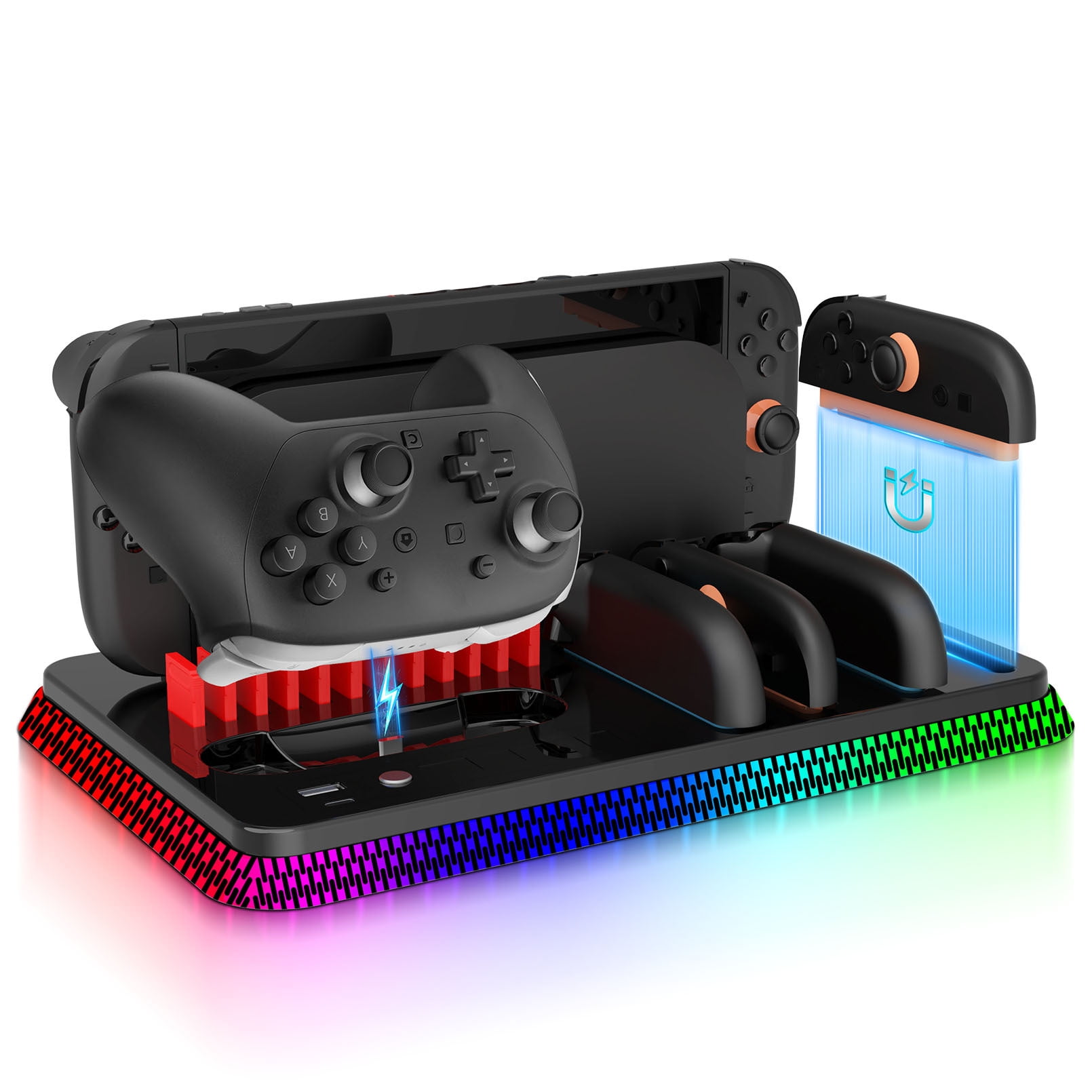 Genérico - Dock De Carga Multifuncional Para Controlador Switch 2 Y Controlador Pro Con Luz Rgb Y Almacenamiento Para Cartuchos De Juego