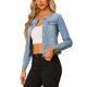 thumbnail image 4 of INSPIRE CHIC Chaqueta Vaquera Recortada de Manga Larga sin Cuello con Botones para Mujer, Regreso a Clases, Azul Claro XS, 4 of 6