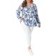 thumbnail image 2 of Agnes Orinda Conjuntos de Halloween para Mujeres Tallas Grandes Blusa con Cuello de Ojal Plisado Camisas Florales de Manga Larga Túnica Casual 3X Azul, 2 of 6