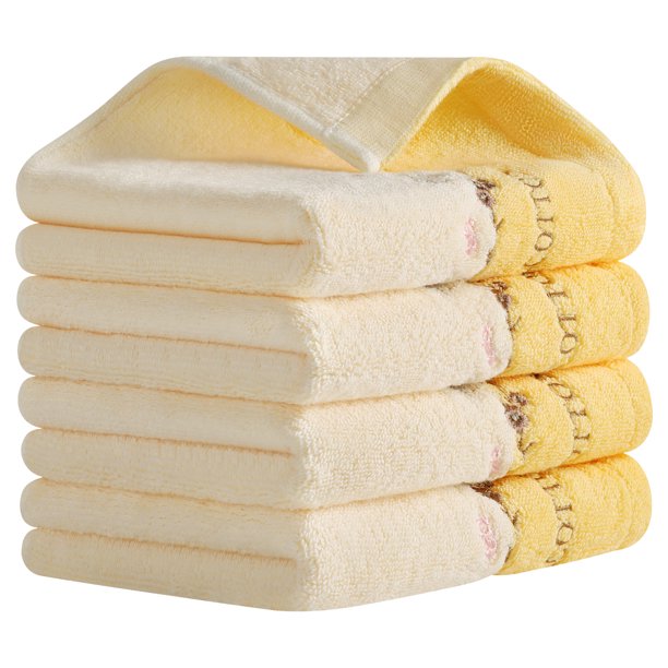 REGALWOVEN Toallas de Mano de Baño Bordadas con Flores, Juego de Toallas Decorativas de Algodón Puro Suave y Absorbente (13 x 29 Pulgadas) Amarillo 4 Piezas
