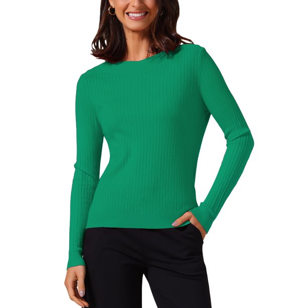 INSPIRE CHIC Suéteres de Mujer con Cuello de Barco y Manga Larga, Tops de Punto Casual XL Verde