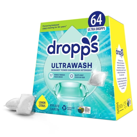 Pods Drops UltraWash Lemon Citrus para lavavajillas, 64 unidades