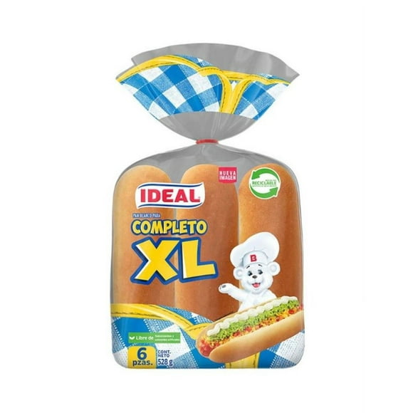 Pan De Completo Hot Dog Xl 6 Un, 528 g