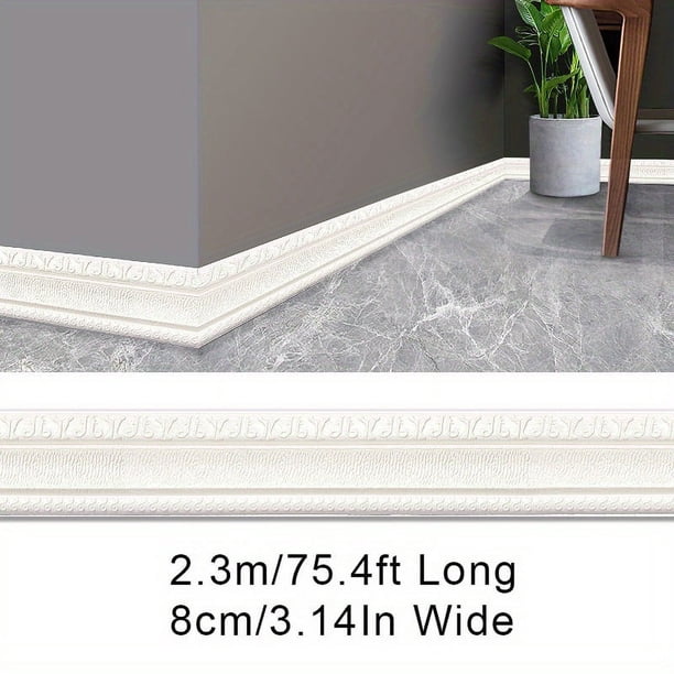 1pc Self-Adhesive Flexible Foam Molding Trim, 90"x 3" 3D Sticky Decorative Wall Trim Lines Skirting Baseboard Border, Waterproof Wallpaper For Living Room And Home Decorations