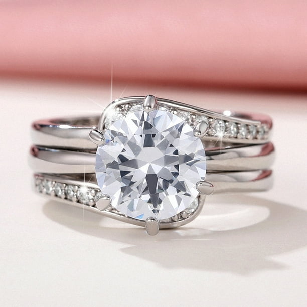 2pc 925 Silver Plated Zircon Crystal Ring Set - Perfect Anniversary, Bridal, Engagement, and Wedding Jewelry