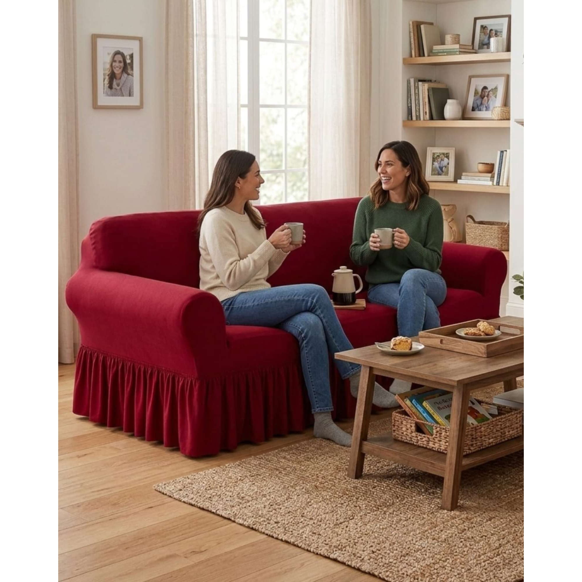 Mylhogar - Funda Cubre Sofa De 3 Cuerpos Con Faldon Elegante