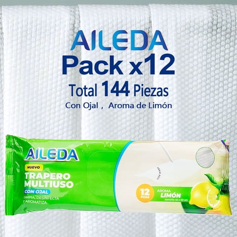 Aileda Trapero Humedo - 12 - Unidad Paquete De 12 Bolsas (12 Limón)- 40 Cm - 60 Cm Fragancia De Limón Trapero Multiuso