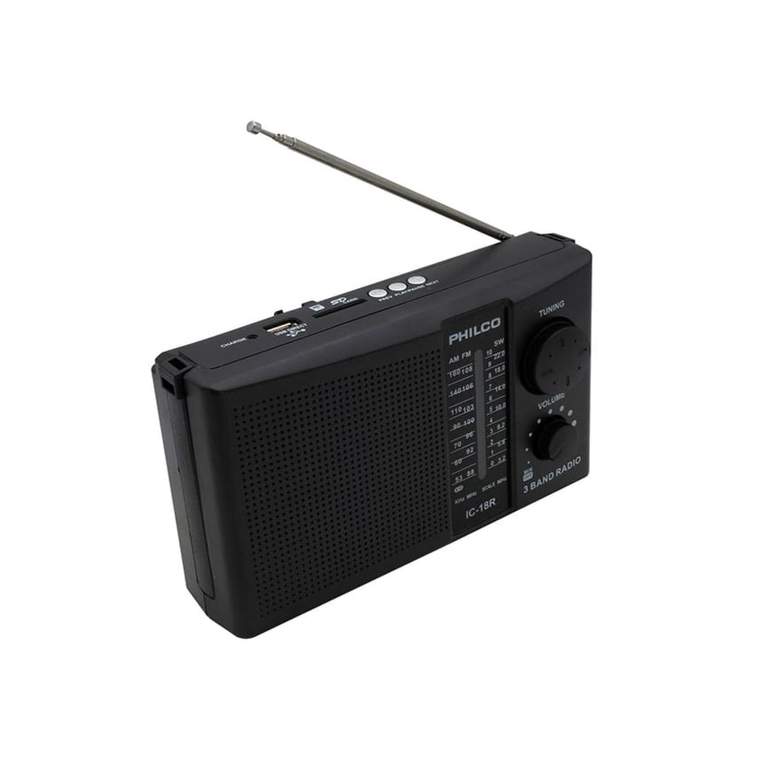 Philco - Radio 3 Bandas Usb Aux Recargable Negro Ic-18r