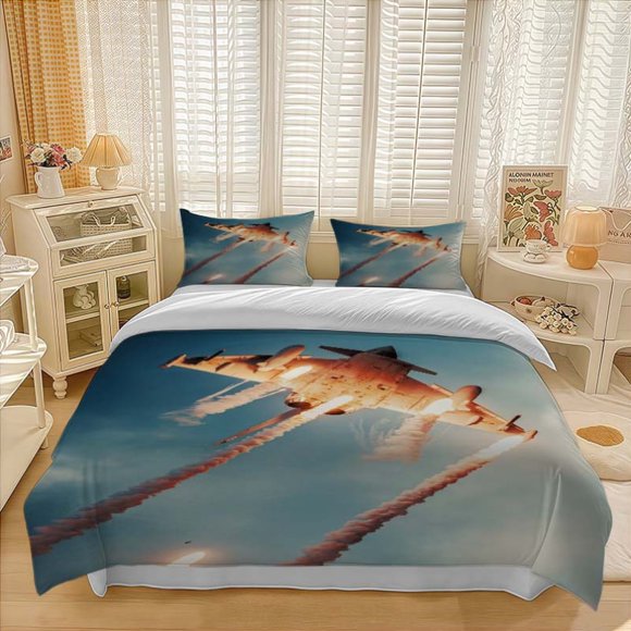 Eurofighter Typhoon Fighter Releases Flares And Chaff to Defend Maneuver Display Pattern Three-Piece Set Soft And Comfortable bedding