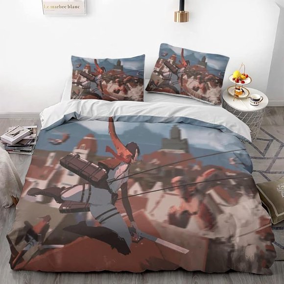 Attack -on- Giant Win-gsofLibe-rty -Anime -Soft 3D Prin-ed Duve-t Cover Bedd-ng Set -with Co-mforter C-over