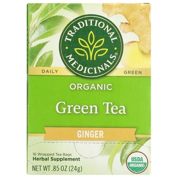 Té de hierbas Traditional Medicinals orgánico de té verde y jengibre, 16 sobres