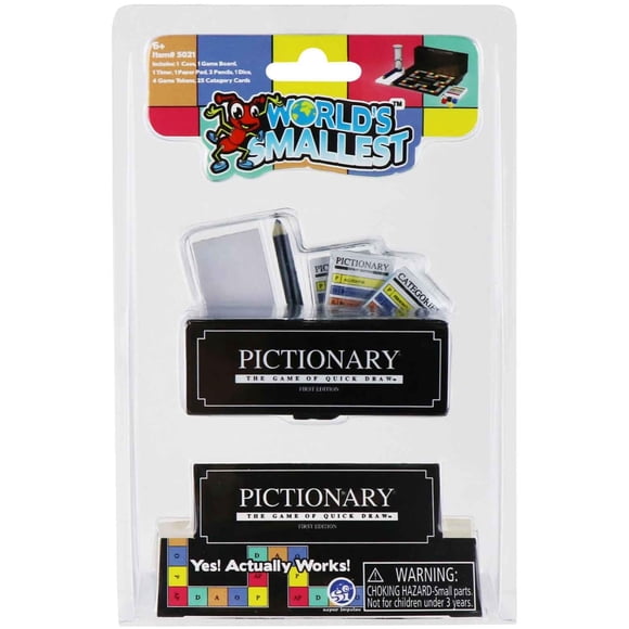 Juego Pictionary World's Smallest con 25 tarjetas de categorías