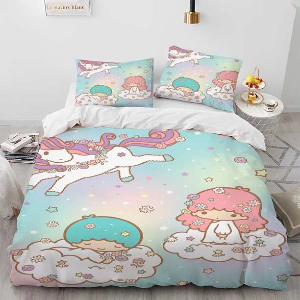 3D Little Twin Star Cartoon Comforter Bedding Set,Duvet Cover Bed Set Quilt Cover Pillowcase,Queen Bedding Set Adult Girl