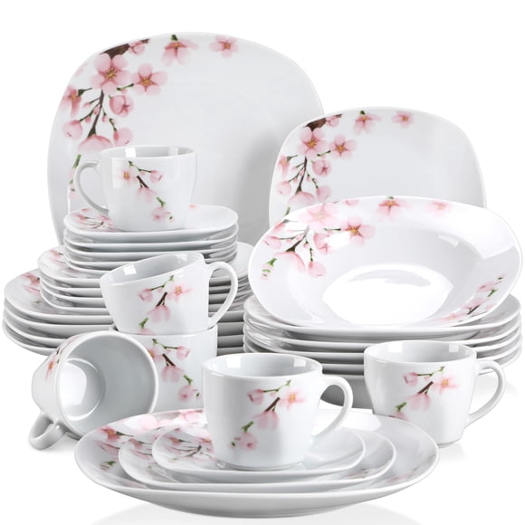 Juego de Vajilla VEWEET Annie de 30 Piezas con Diseño Floral Rosa