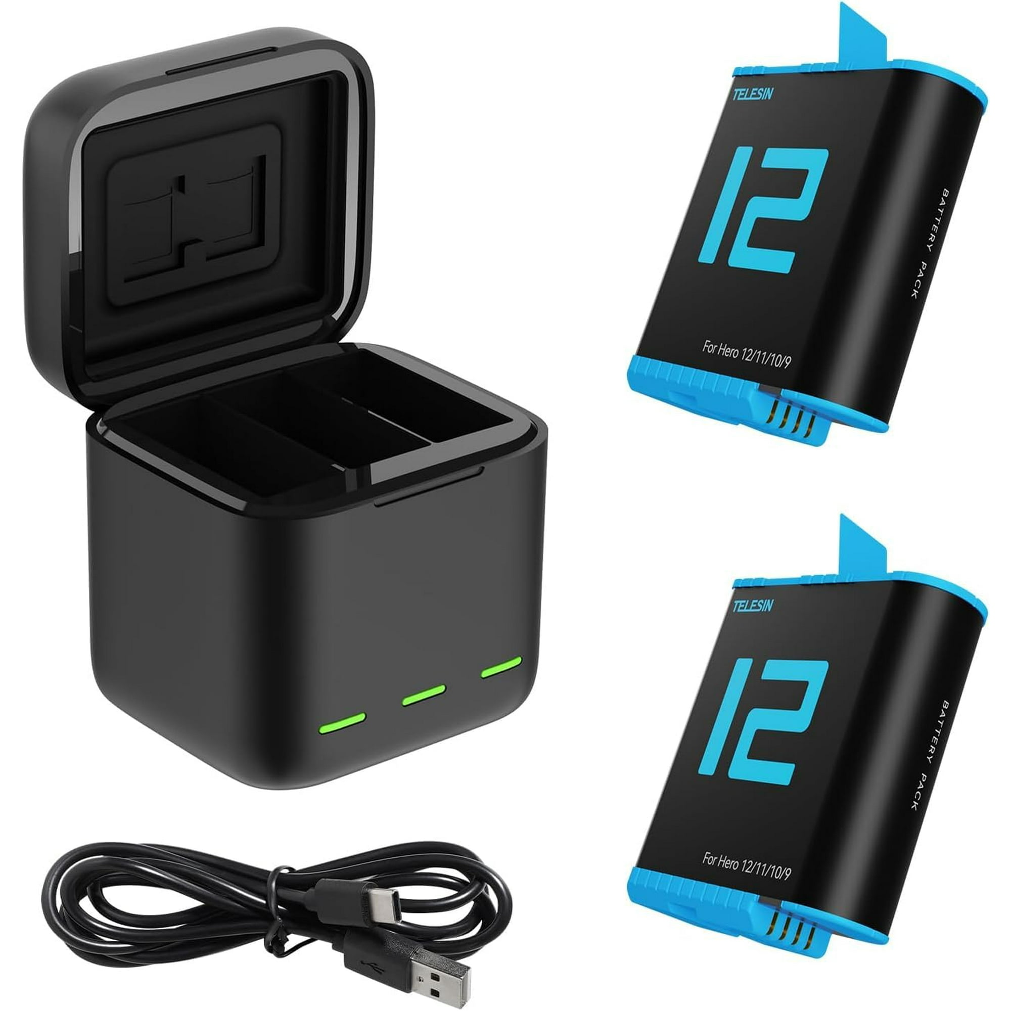 Kit Cargador De Batería Telesin Para Gopro Hero 12/11/10/9 Negro